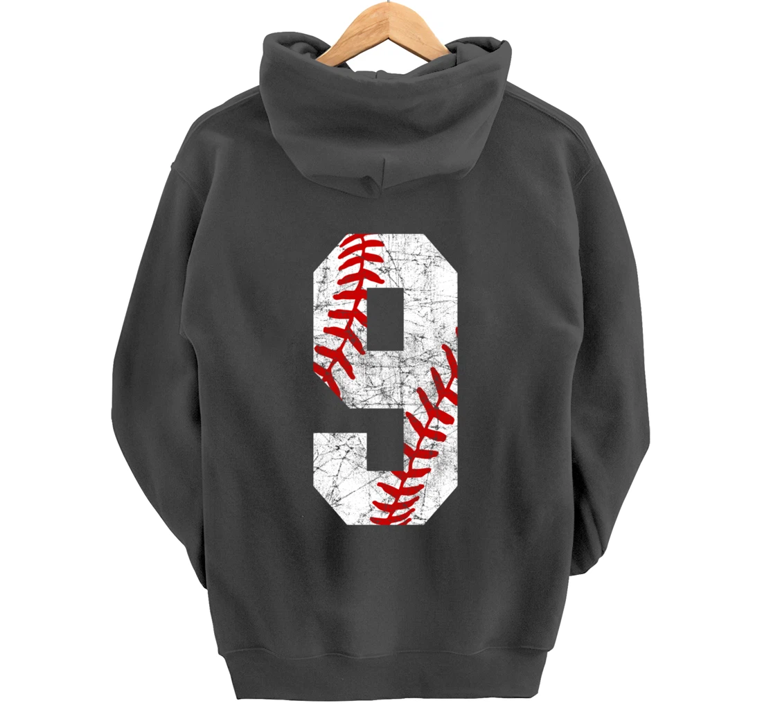 Vintage Baseball Mom #9 Jersey Baseball Player Number 9 Gift Pullover Hoodie
