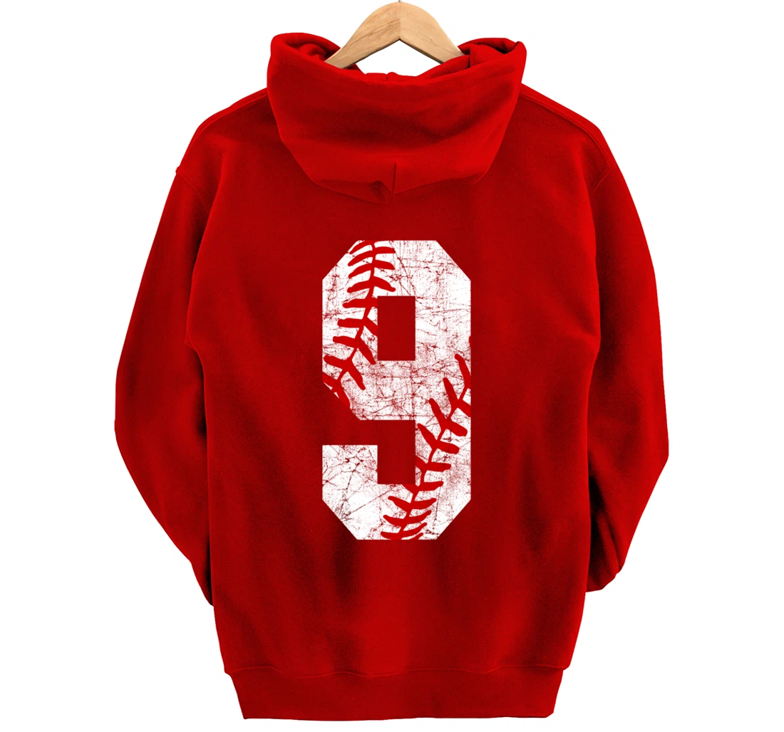 Vintage Baseball Mom #9 Jersey Baseball Player Number 9 Gift Pullover Hoodie