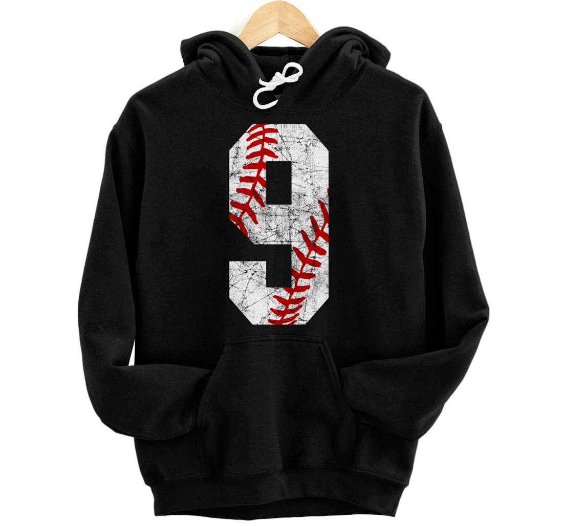 Vintage Baseball Mom #9 Jersey Baseball Player Number 9 Gift Pullover Hoodie