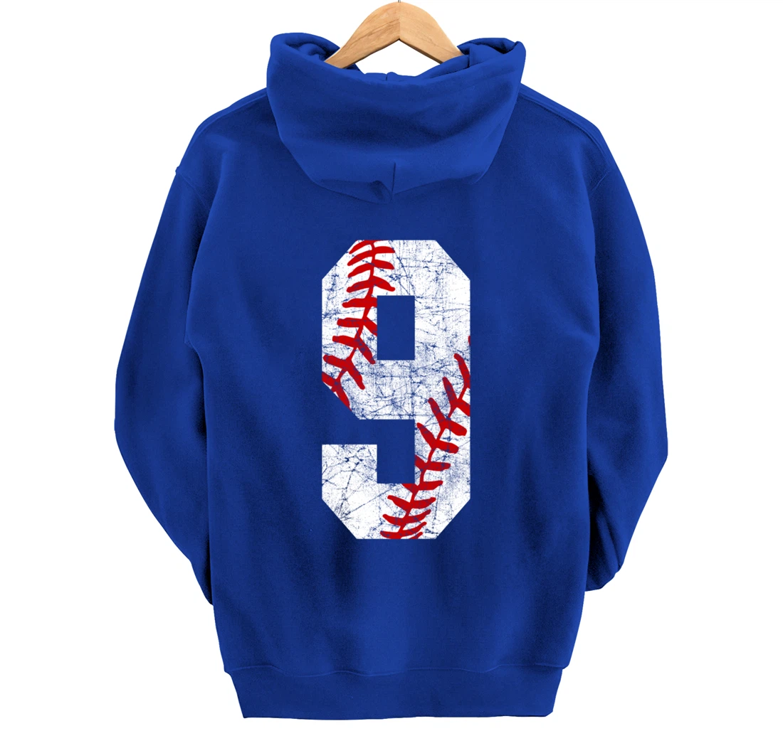 Vintage Baseball Mom #9 Jersey Baseball Player Number 9 Gift Pullover Hoodie