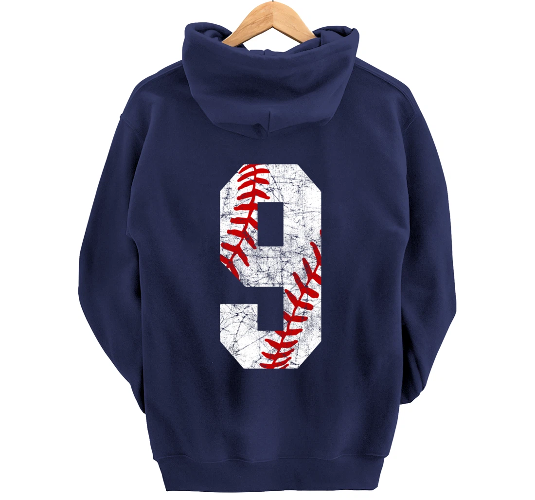 Vintage Baseball Mom #9 Jersey Baseball Player Number 9 Gift Pullover Hoodie