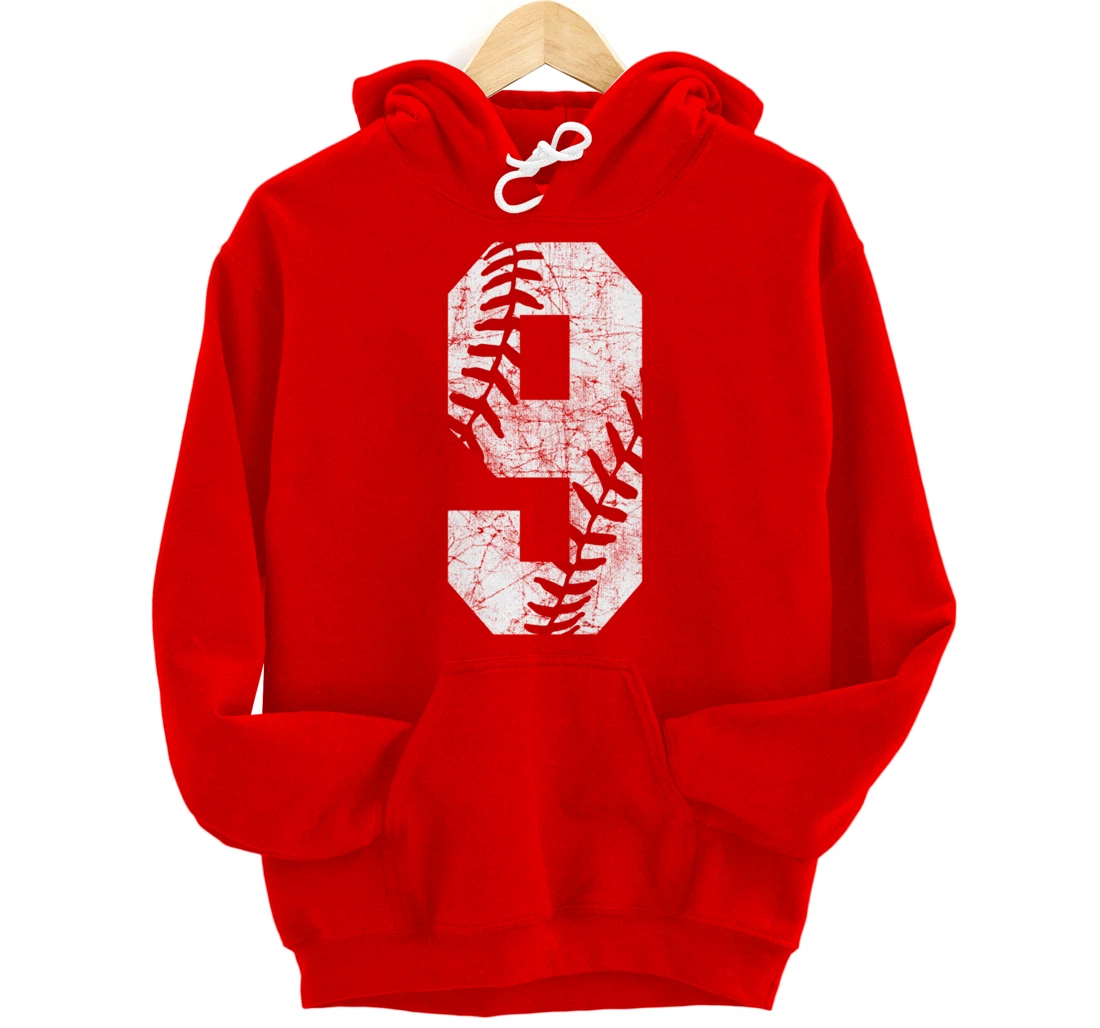 Vintage Baseball Mom #9 Jersey Baseball Player Number 9 Gift Pullover Hoodie