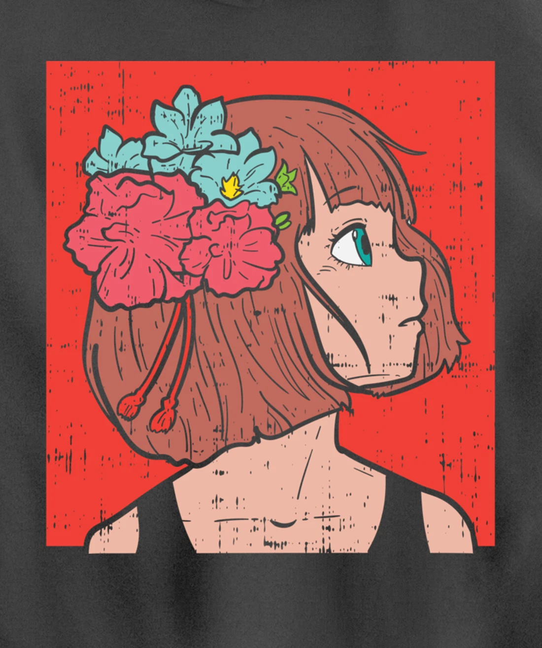 Anime Girl Flower Aesthetic Kawaii Japanese Manga Otaku Gift Pullover Hoodie