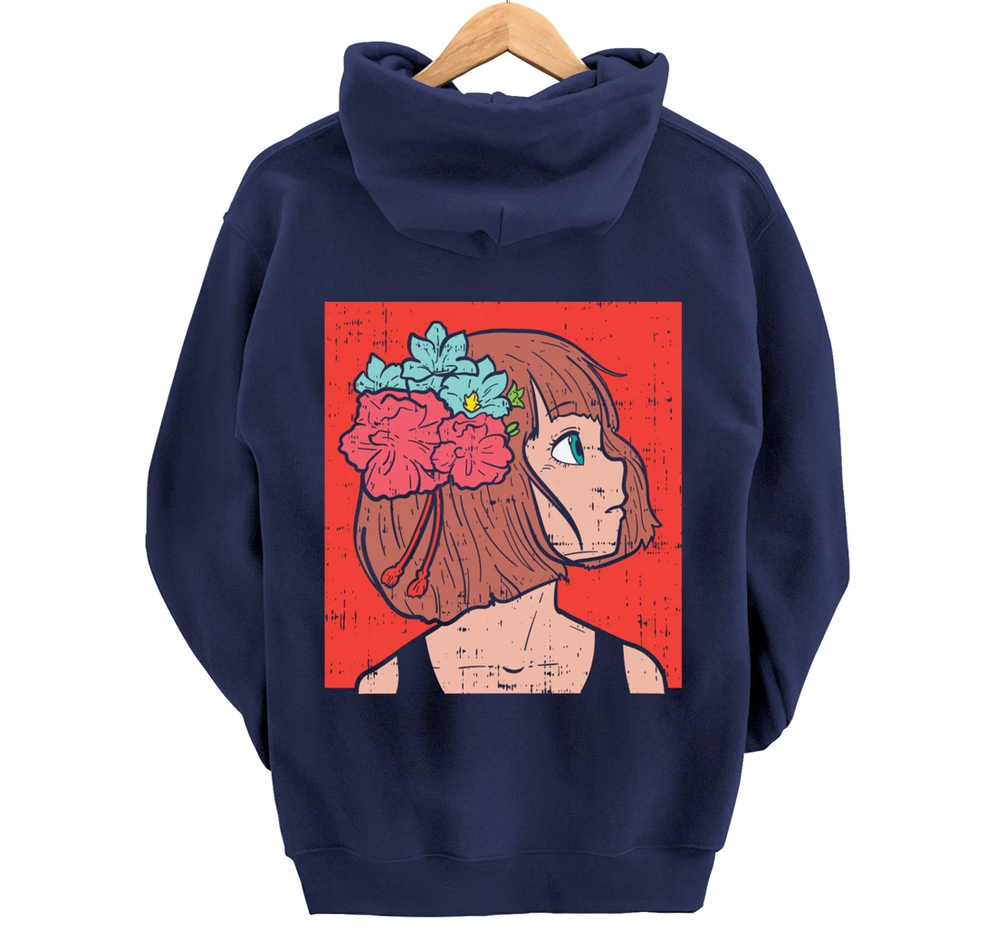 Anime Girl Flower Aesthetic Kawaii Japanese Manga Otaku Gift Pullover Hoodie