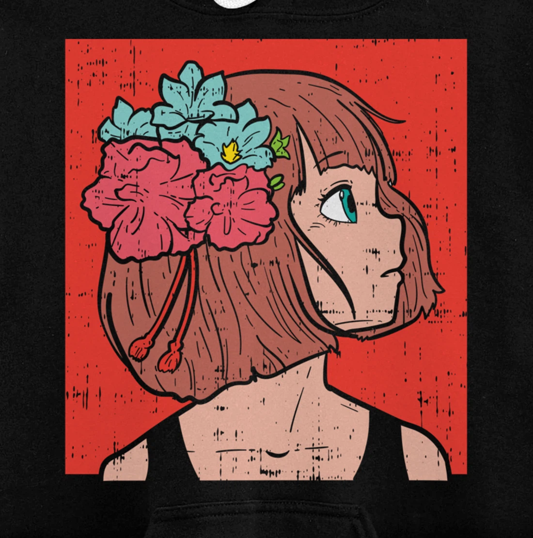 Anime Girl Flower Aesthetic Kawaii Japanese Manga Otaku Gift Pullover Hoodie