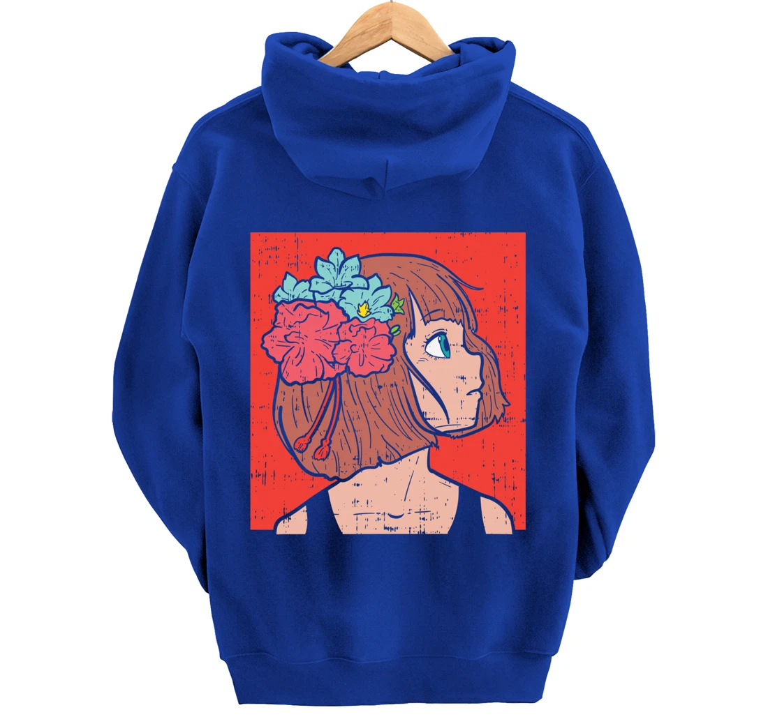 Anime Girl Flower Aesthetic Kawaii Japanese Manga Otaku Gift Pullover Hoodie