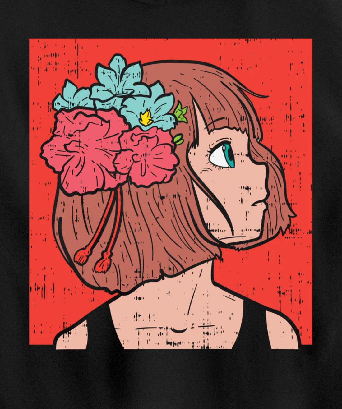 Anime Girl Flower Aesthetic Kawaii Japanese Manga Otaku Gift Pullover Hoodie