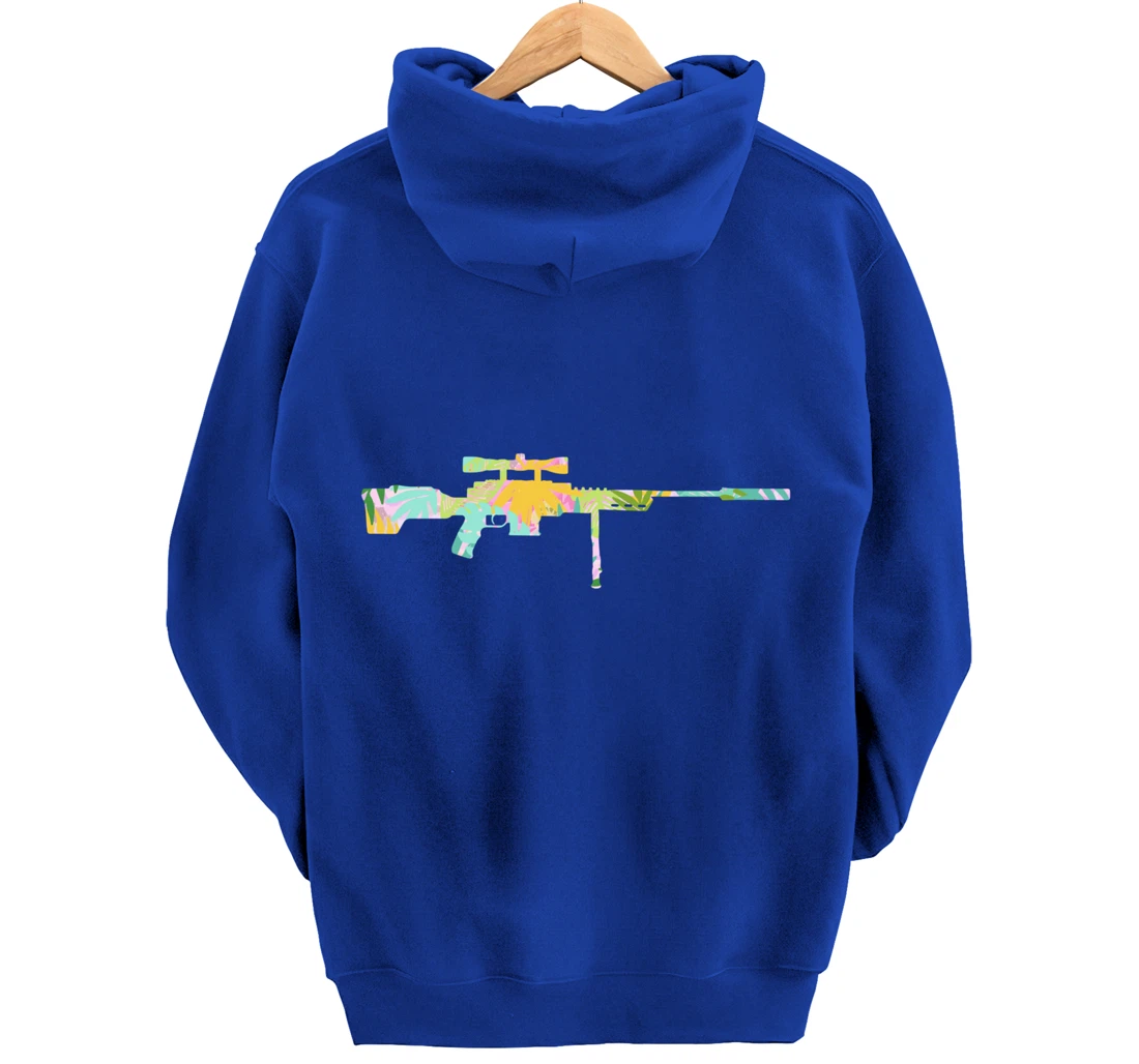 Tropical Gun Lover Firearm Beach Hawaiian Gift Sniper Rifle Pullover Hoodie