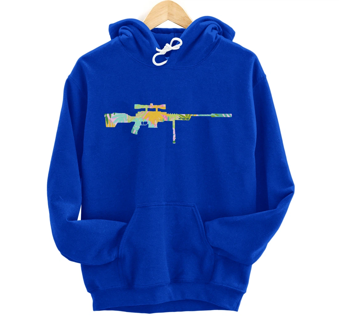 Tropical Gun Lover Firearm Beach Hawaiian Gift Sniper Rifle Pullover Hoodie