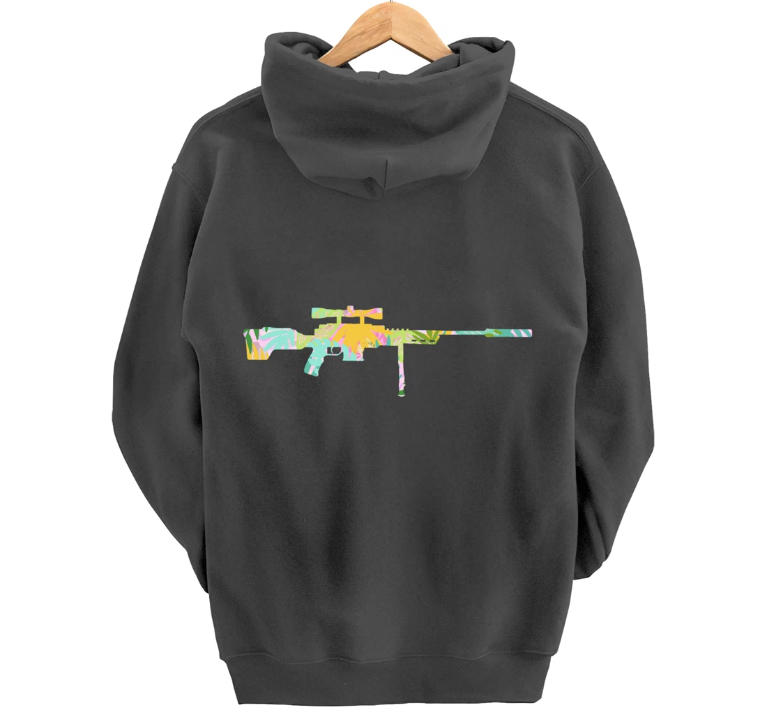 Tropical Gun Lover Firearm Beach Hawaiian Gift Sniper Rifle Pullover Hoodie