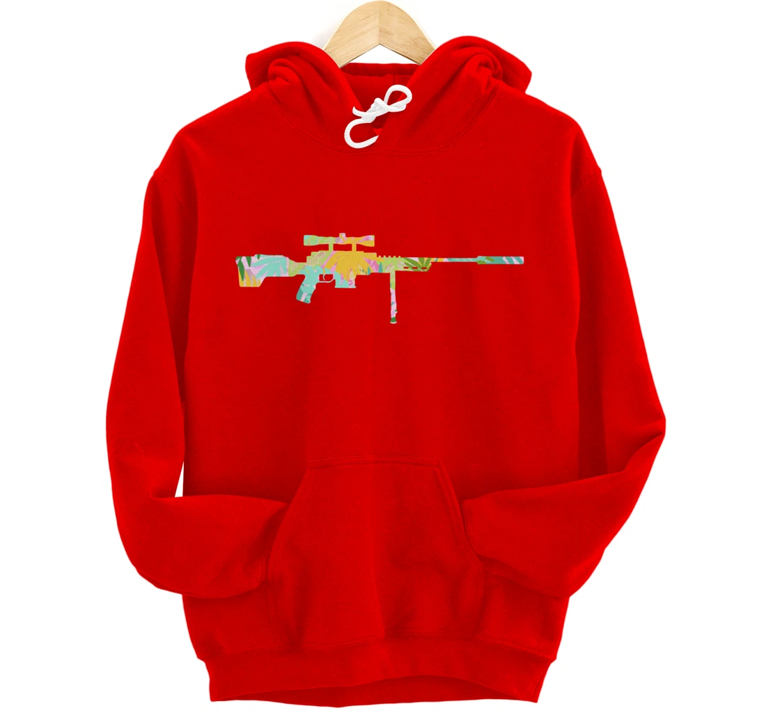 Tropical Gun Lover Firearm Beach Hawaiian Gift Sniper Rifle Pullover Hoodie