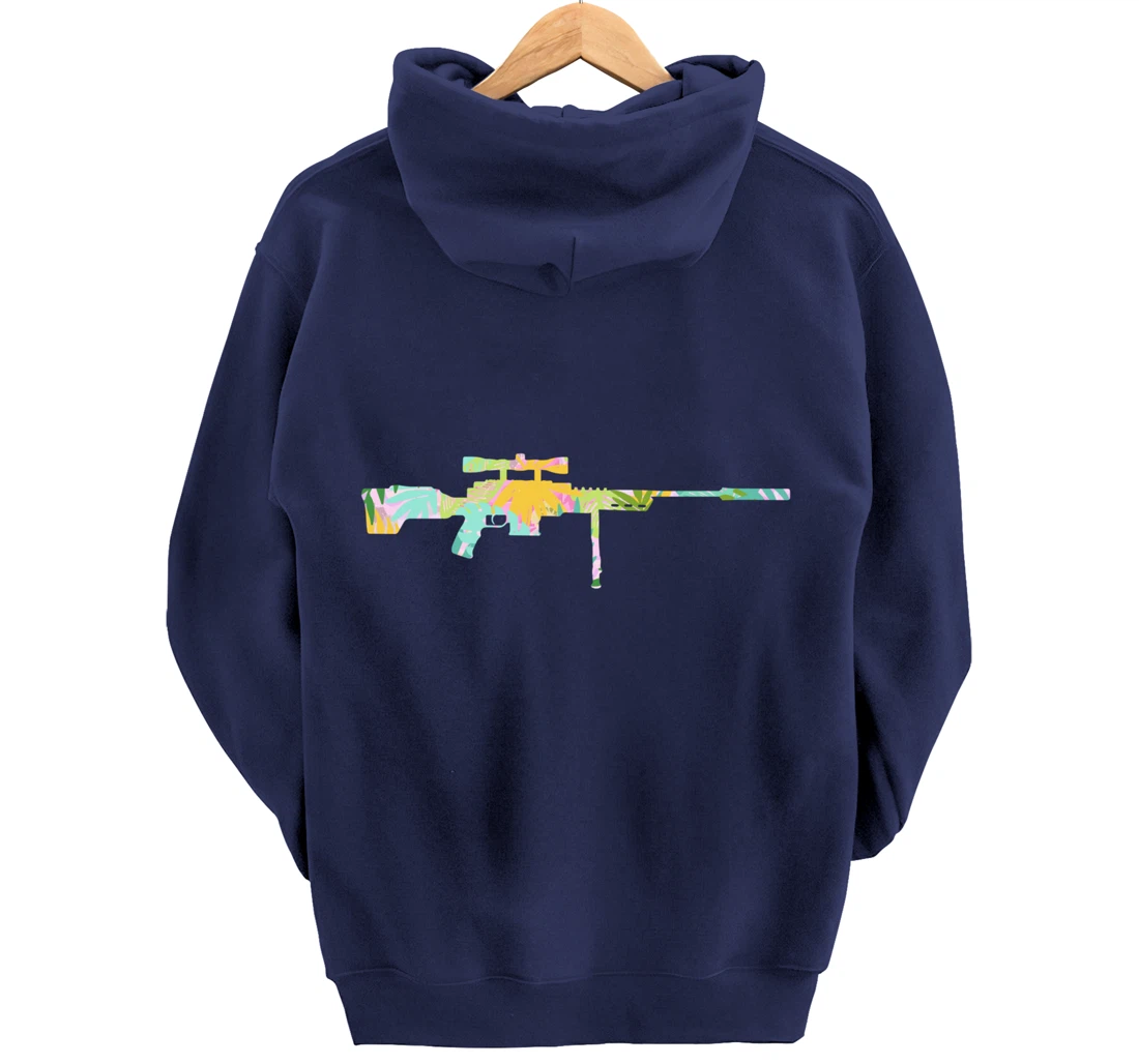Tropical Gun Lover Firearm Beach Hawaiian Gift Sniper Rifle Pullover Hoodie