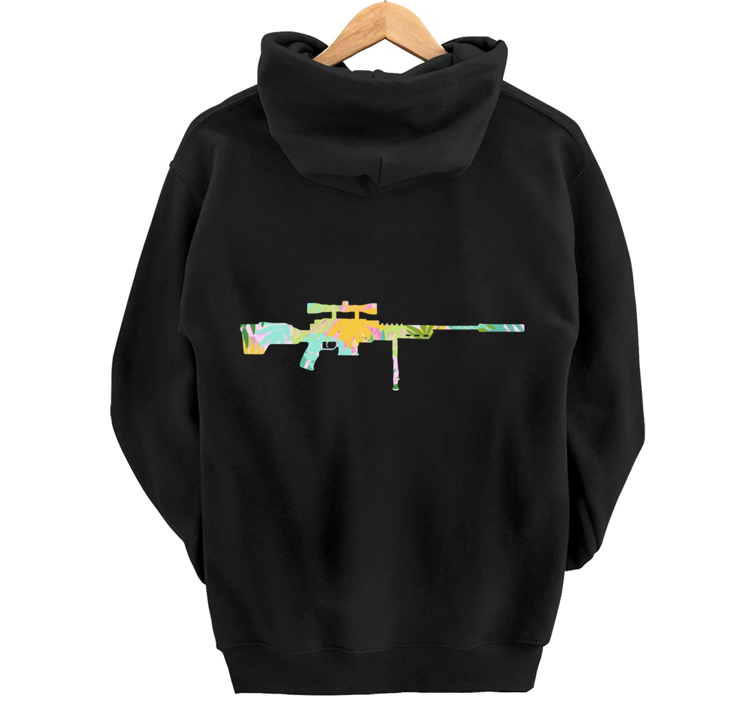 Tropical Gun Lover Firearm Beach Hawaiian Gift Sniper Rifle Pullover Hoodie