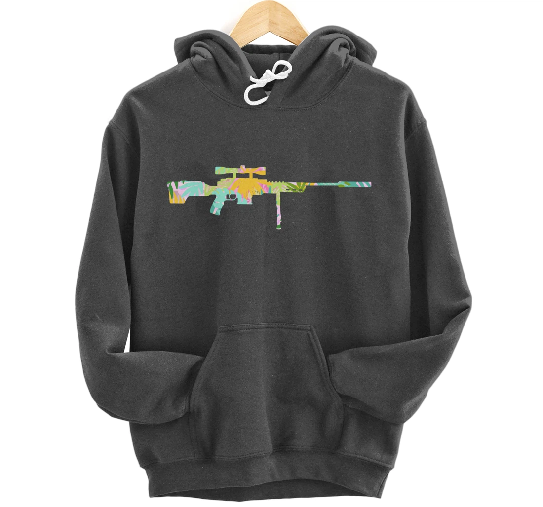 Tropical Gun Lover Firearm Beach Hawaiian Gift Sniper Rifle Pullover Hoodie