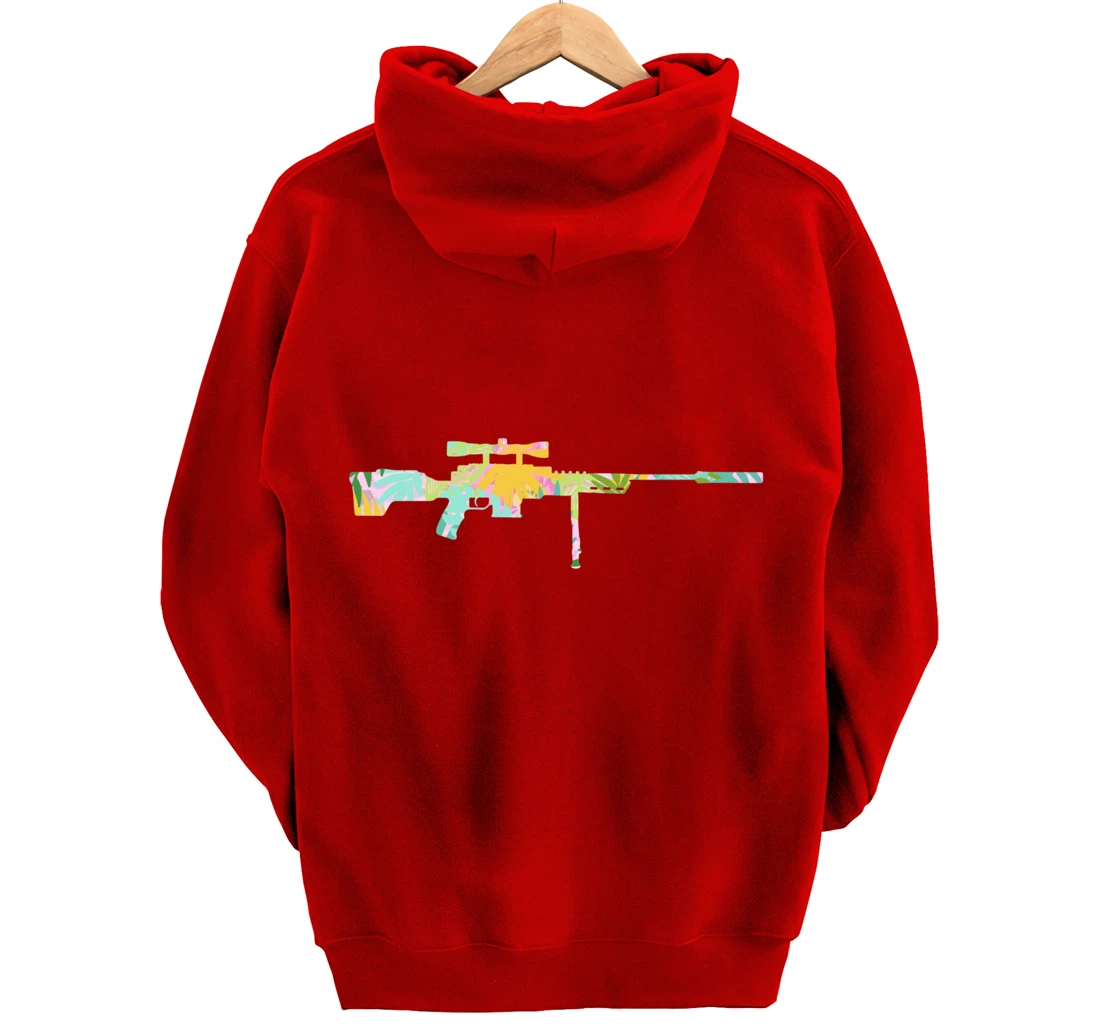 Tropical Gun Lover Firearm Beach Hawaiian Gift Sniper Rifle Pullover Hoodie