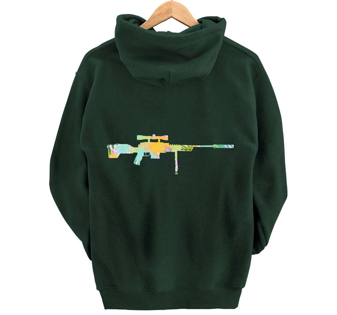 Tropical Gun Lover Firearm Beach Hawaiian Gift Sniper Rifle Pullover Hoodie