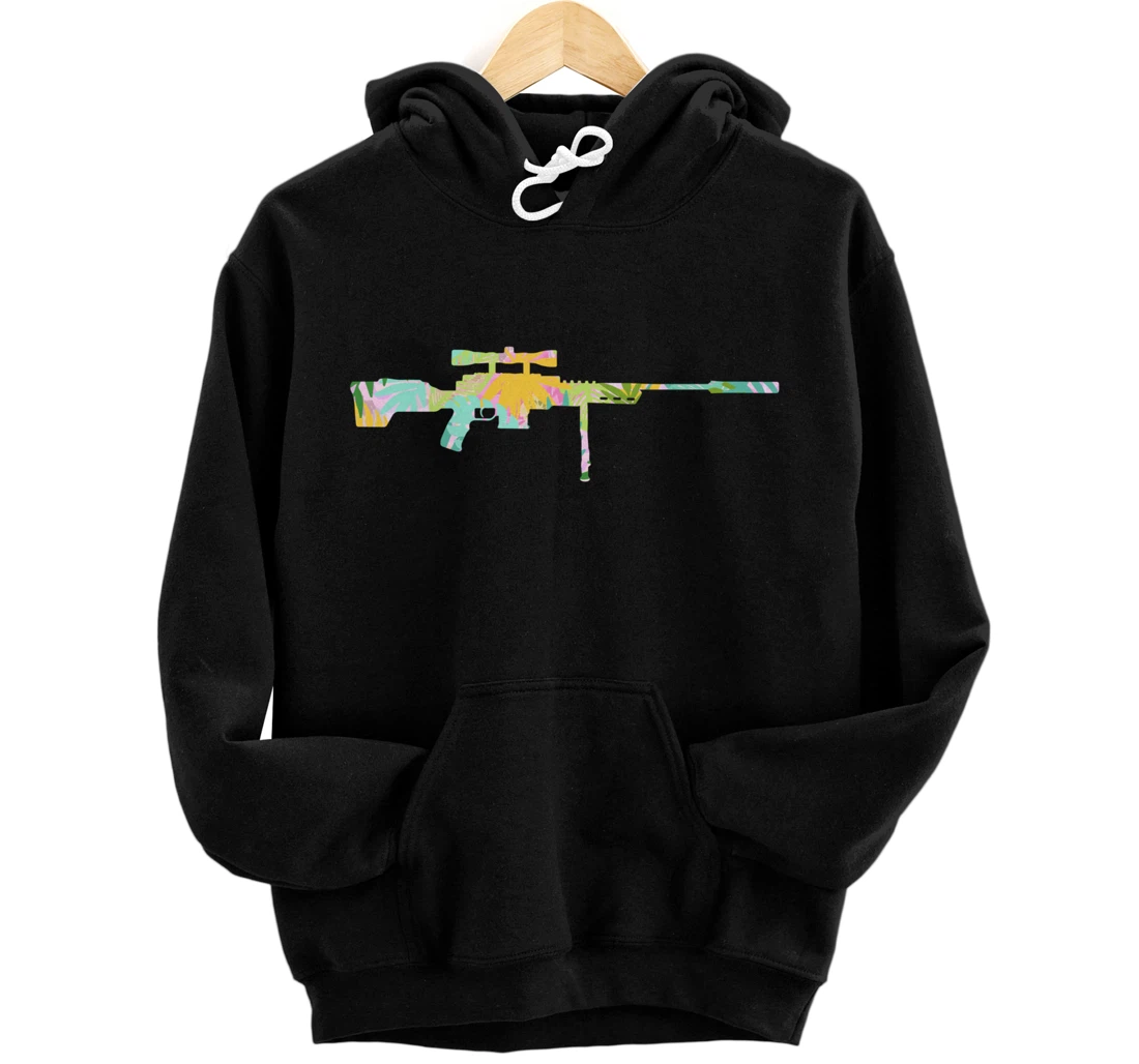 Tropical Gun Lover Firearm Beach Hawaiian Gift Sniper Rifle Pullover Hoodie
