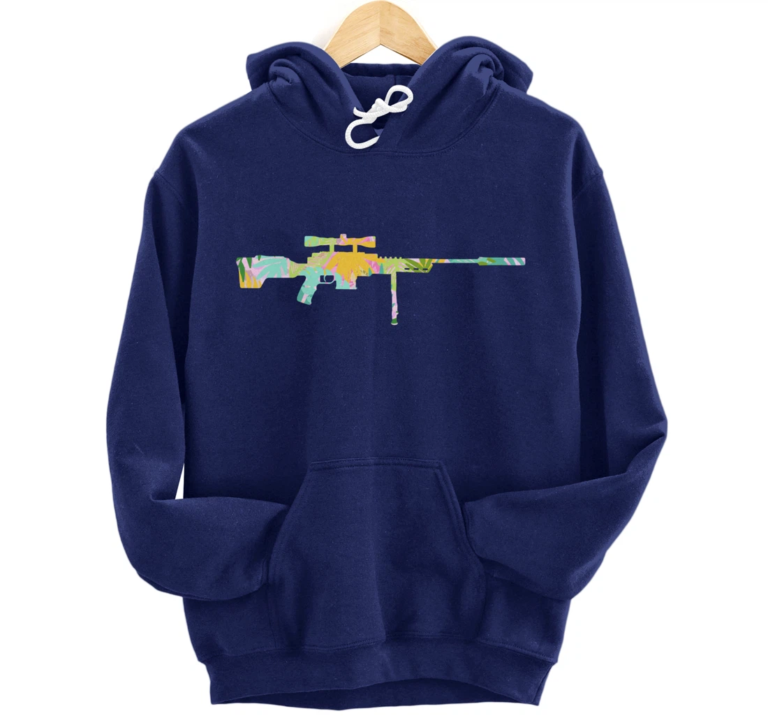Tropical Gun Lover Firearm Beach Hawaiian Gift Sniper Rifle Pullover Hoodie
