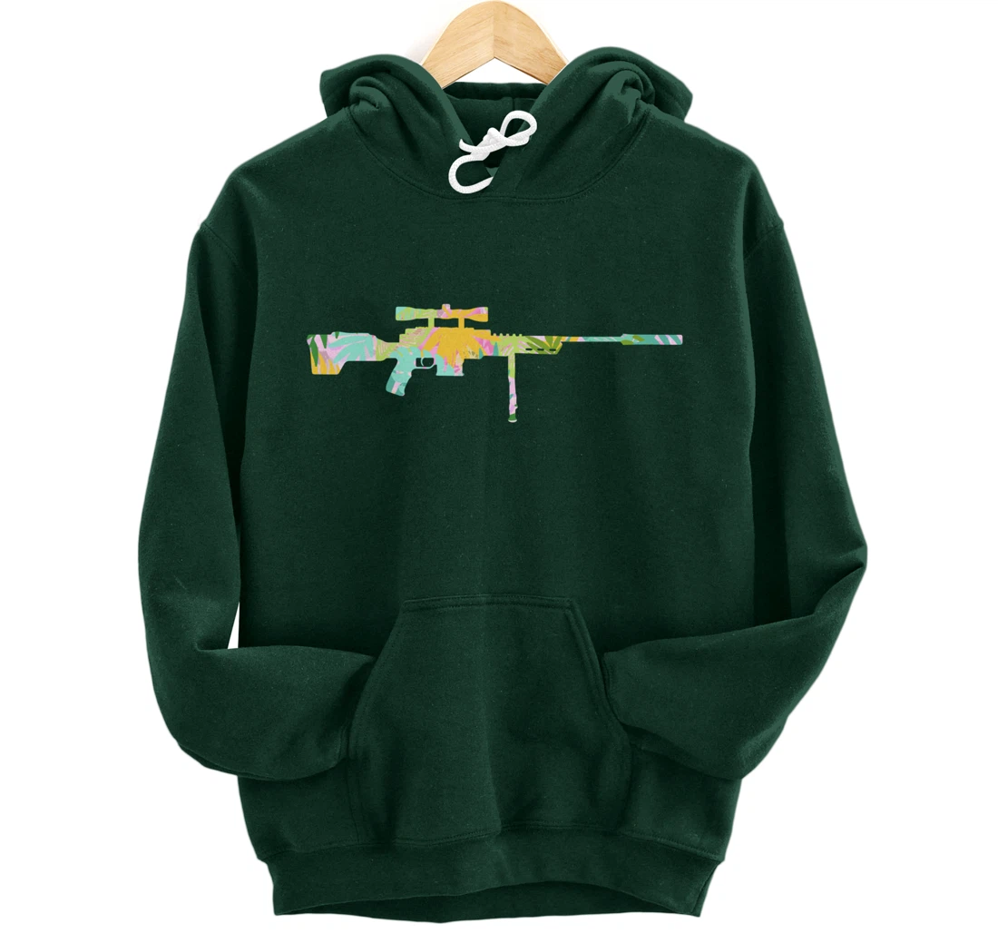 Tropical Gun Lover Firearm Beach Hawaiian Gift Sniper Rifle Pullover Hoodie