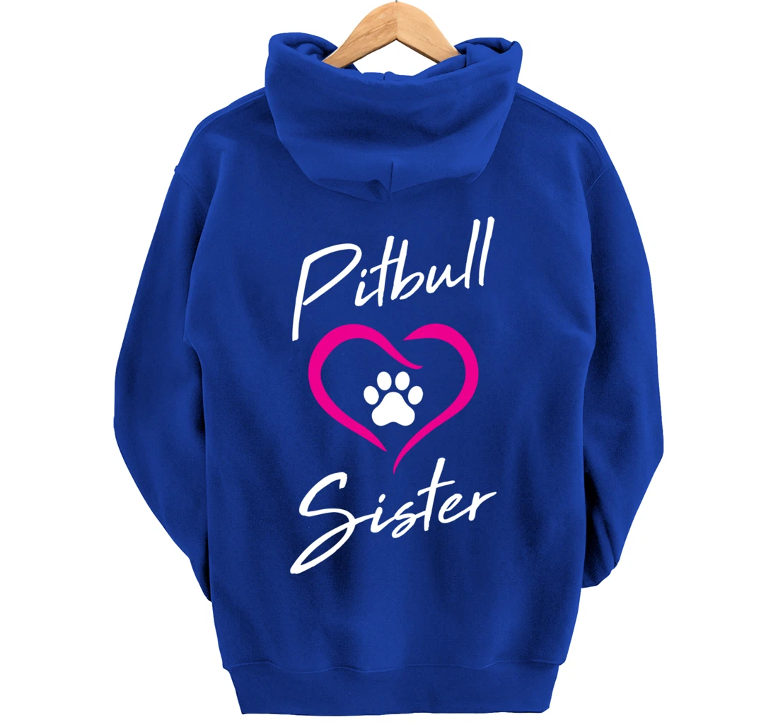 Pitbull Sister Love Dog Paw Print Cool Animal Lover Gifts Pullover Hoodie