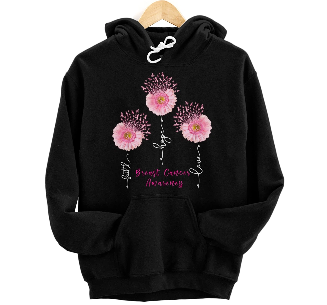 In October We Wear Pink Flower & ribbon For Breast Cancer Pullover Hoodie