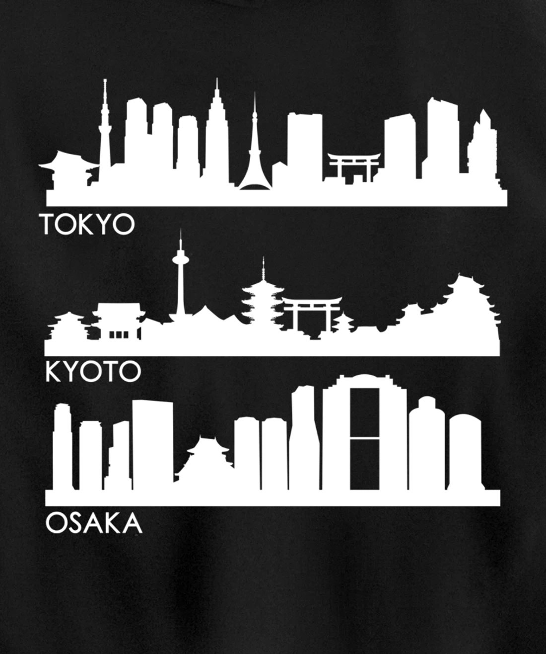 TOKYO OSAKA KYOTO, JAPAN CITIES SKYLINE Pullover Hoodie