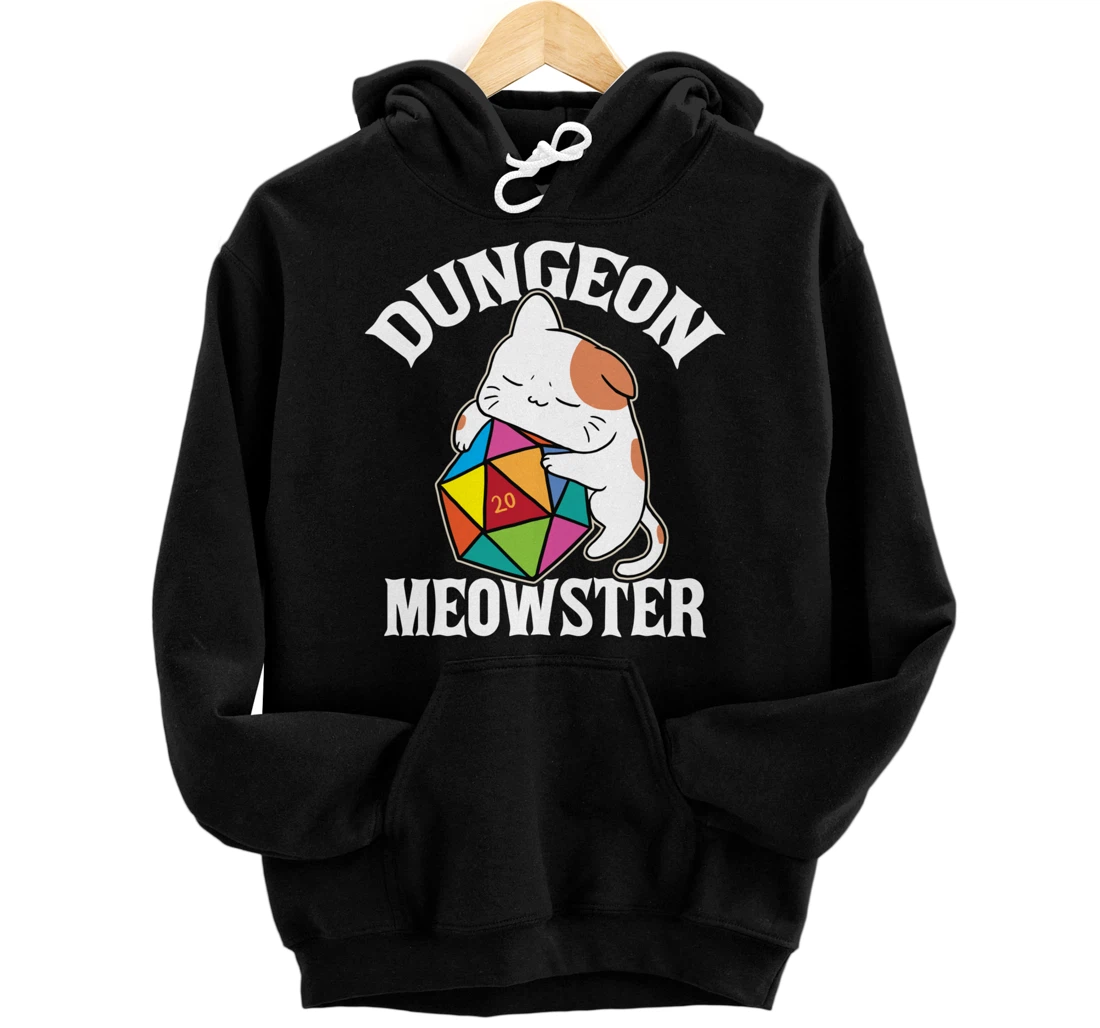 Dungeon Meowster Nerdy D20 Dice Nerd Kitten Cat RPG Gamer Pullover Hoodie