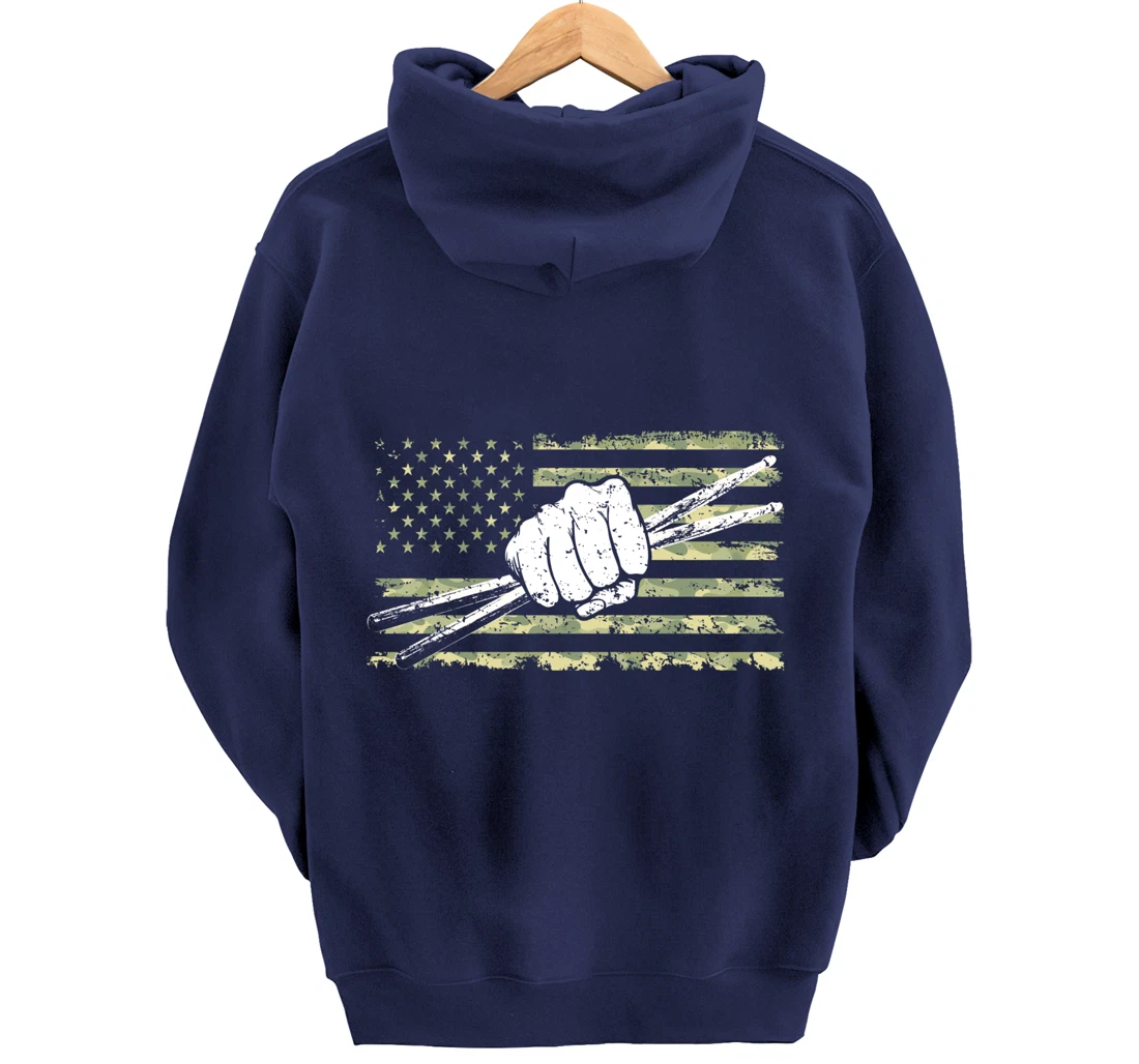 Drumsticks Drummer Drumset Drums Percussionist Drum USA Flag Pullover Hoodie