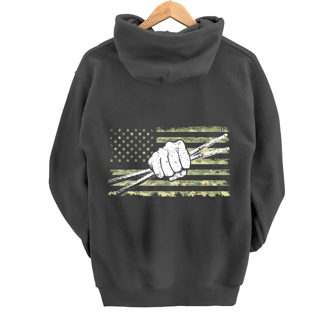 Drumsticks Drummer Drumset Drums Percussionist Drum USA Flag Pullover Hoodie
