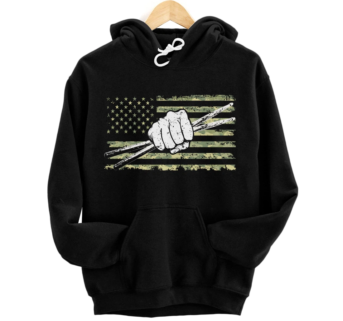 Drumsticks Drummer Drumset Drums Percussionist Drum USA Flag Pullover Hoodie