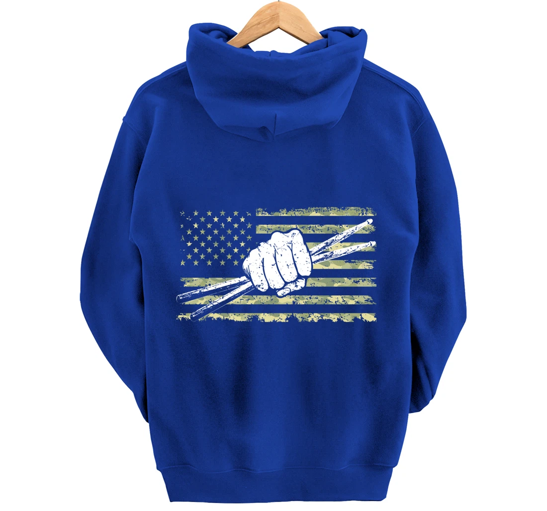 Drumsticks Drummer Drumset Drums Percussionist Drum USA Flag Pullover Hoodie