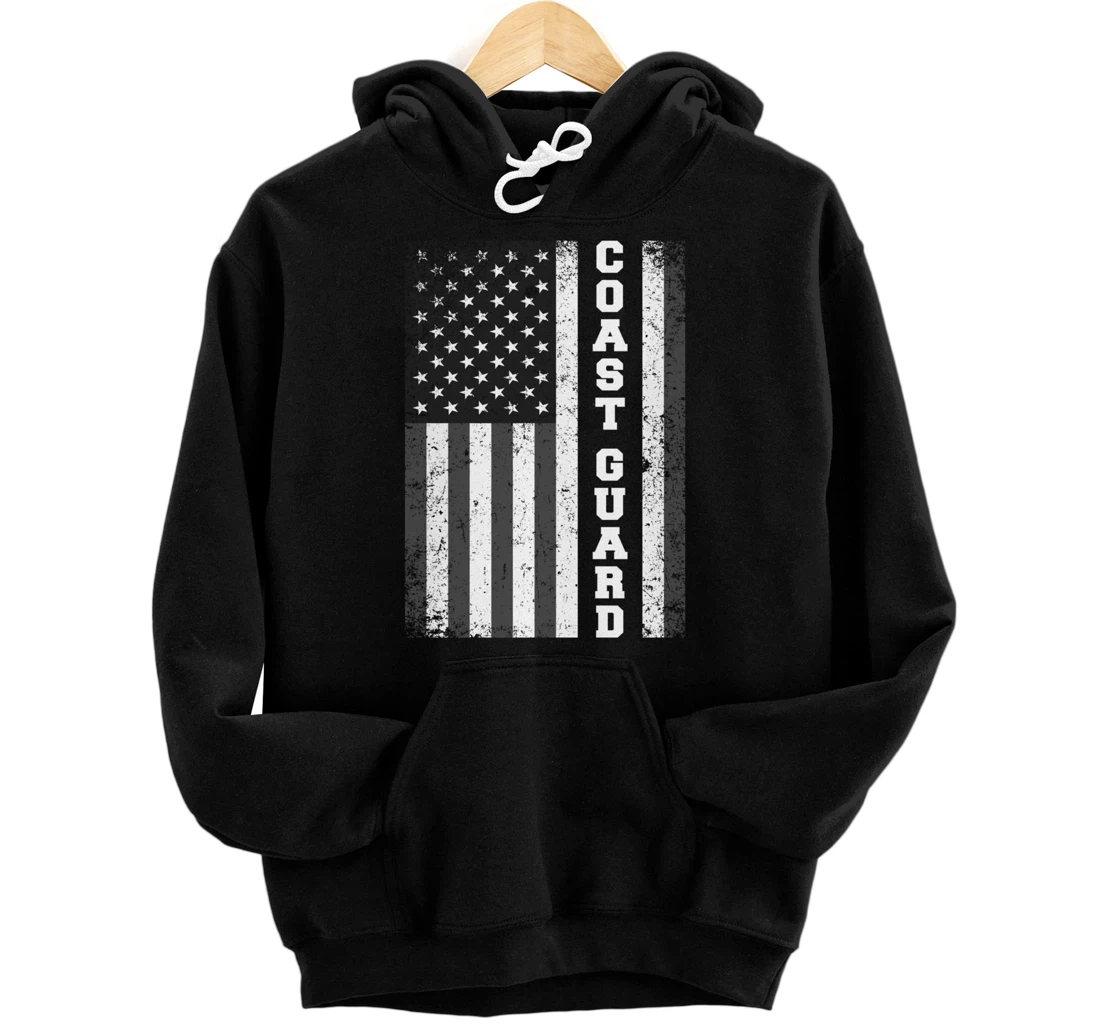 USA Coast Guard USCG Distressed American Flag Patriotic Pullover Hoodie