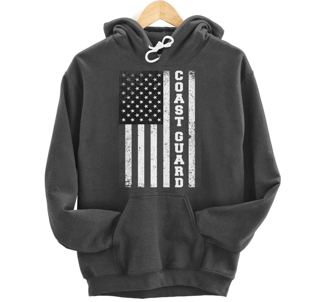 USA Coast Guard USCG Distressed American Flag Patriotic Pullover Hoodie