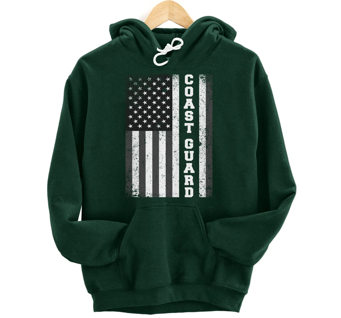 USA Coast Guard USCG Distressed American Flag Patriotic Pullover Hoodie