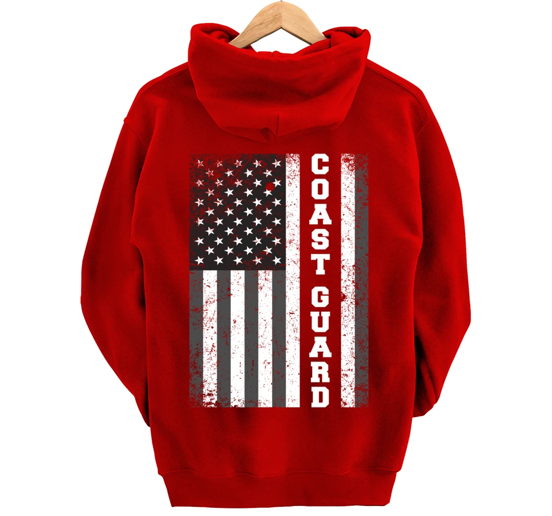 USA Coast Guard USCG Distressed American Flag Patriotic Pullover Hoodie