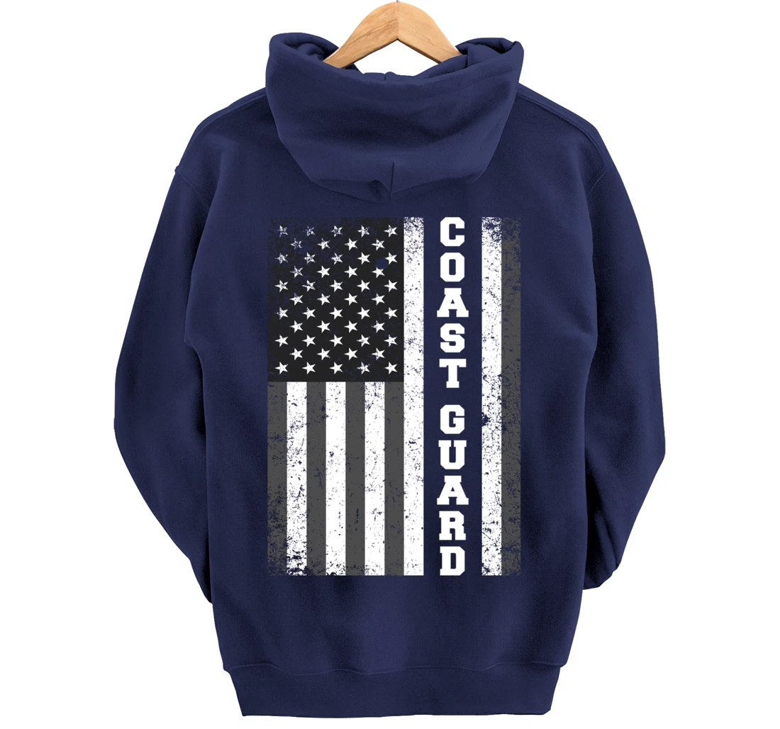USA Coast Guard USCG Distressed American Flag Patriotic Pullover Hoodie