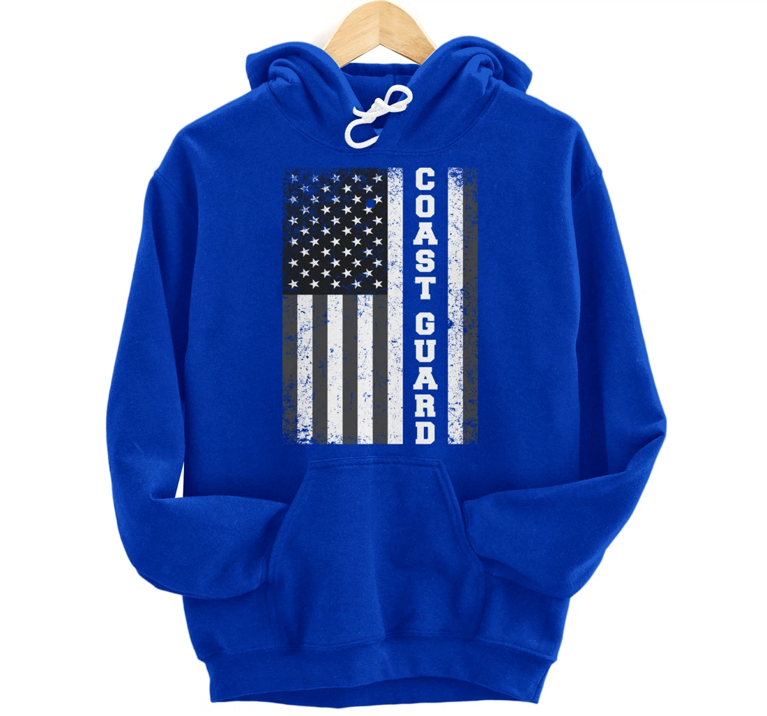 USA Coast Guard USCG Distressed American Flag Patriotic Pullover Hoodie
