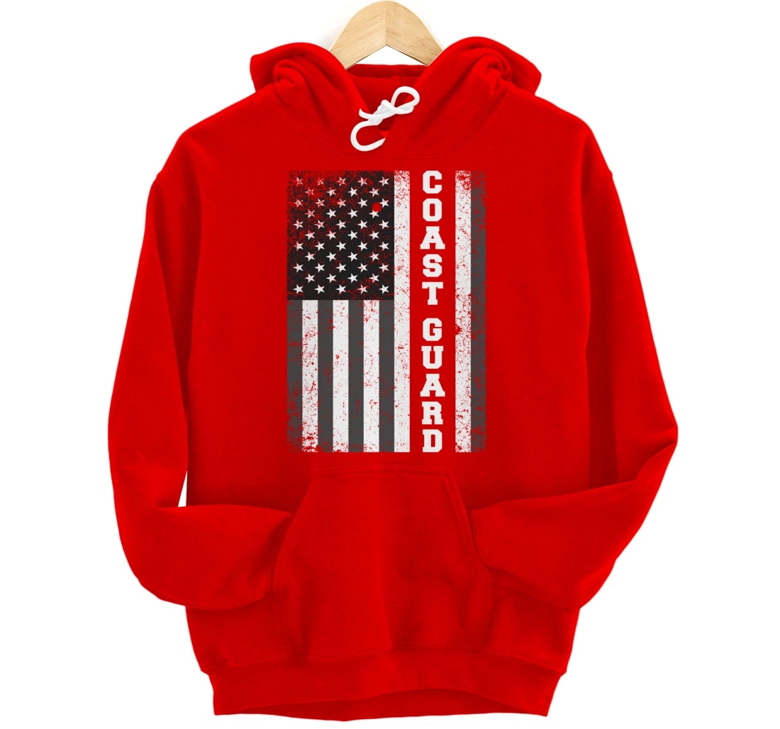 USA Coast Guard USCG Distressed American Flag Patriotic Pullover Hoodie