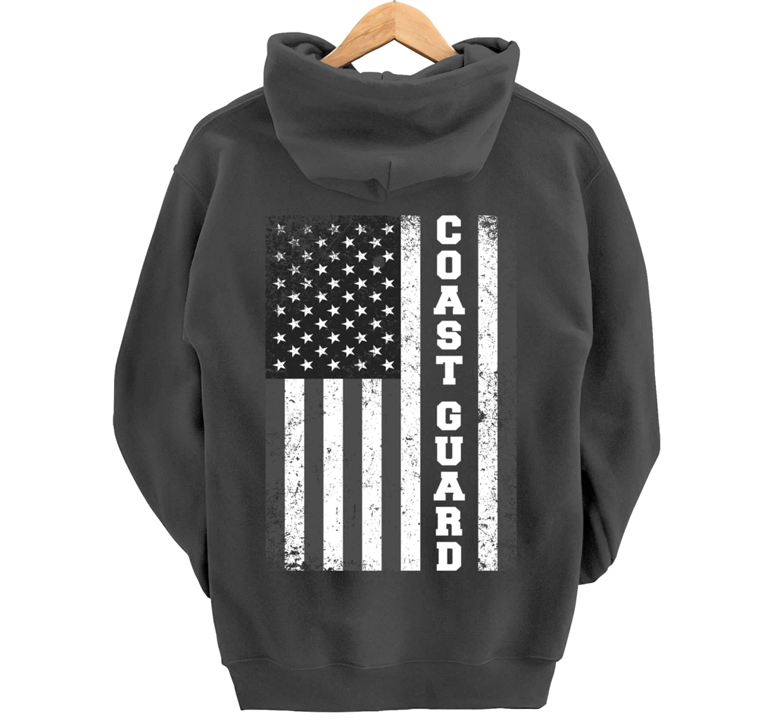 USA Coast Guard USCG Distressed American Flag Patriotic Pullover Hoodie