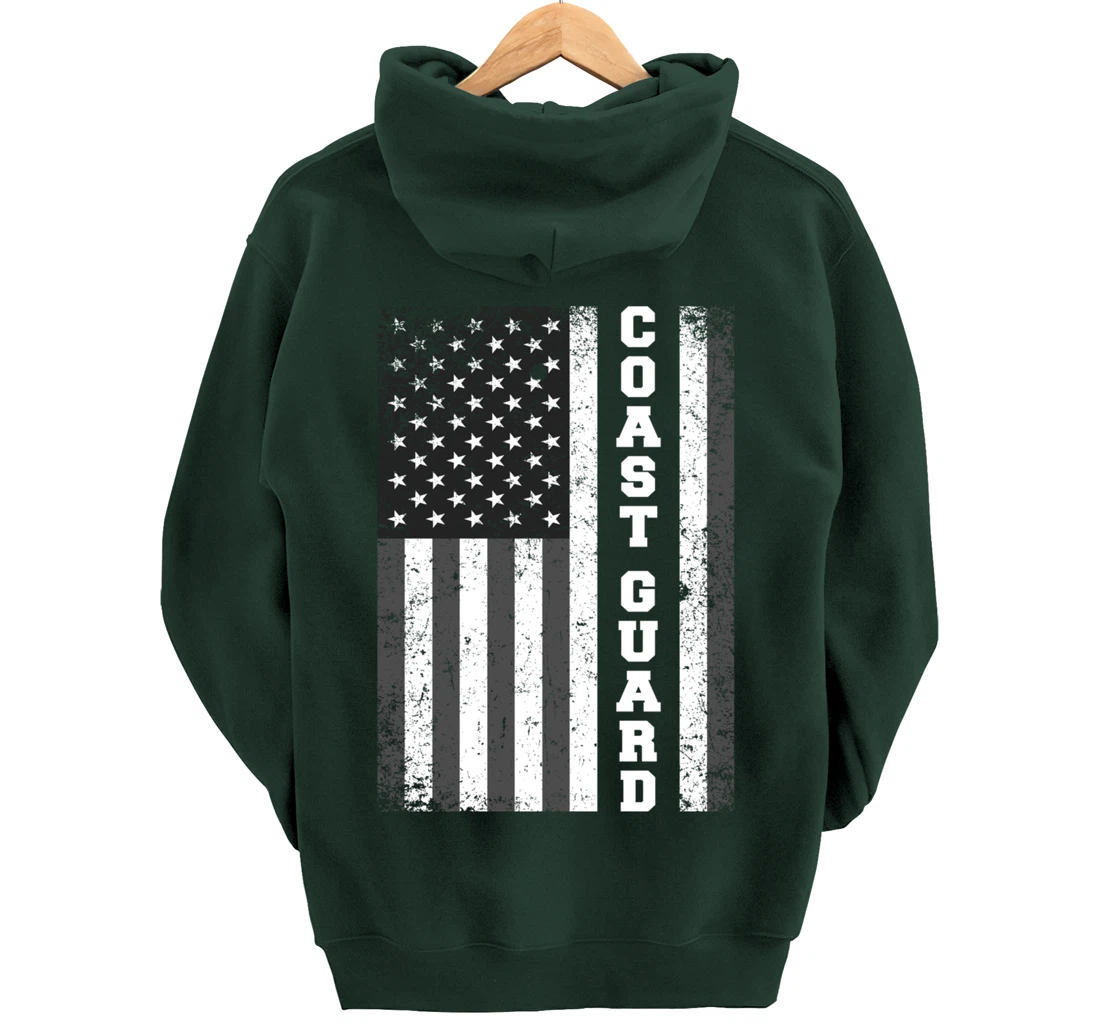 USA Coast Guard USCG Distressed American Flag Patriotic Pullover Hoodie