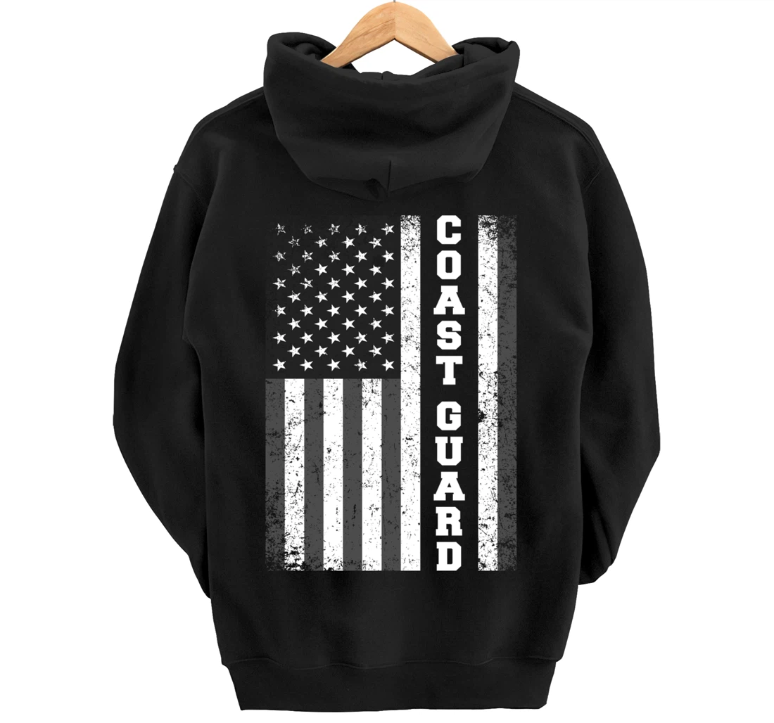 USA Coast Guard USCG Distressed American Flag Patriotic Pullover Hoodie