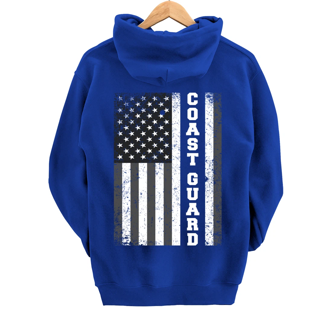 USA Coast Guard USCG Distressed American Flag Patriotic Pullover Hoodie