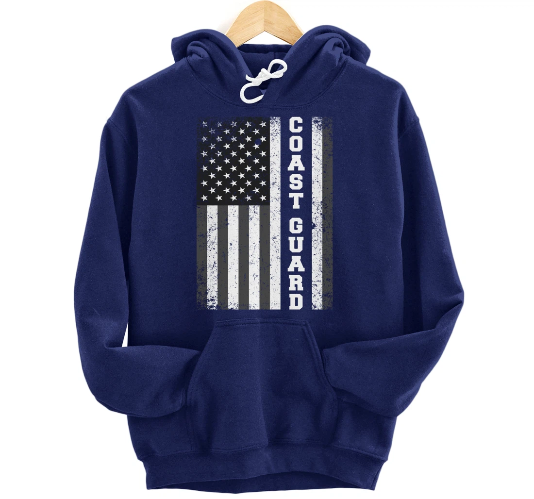 USA Coast Guard USCG Distressed American Flag Patriotic Pullover Hoodie