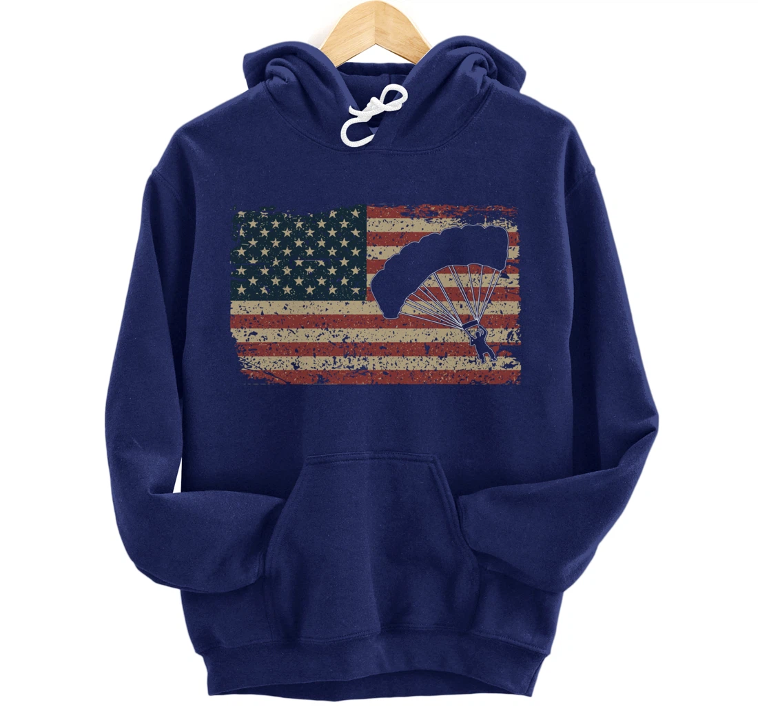 Skydiver America Flag Gift Parachutist Skydive Parachute Pullover Hoodie