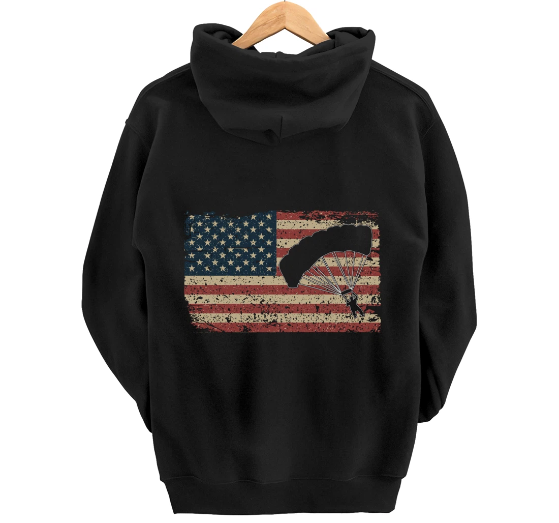 Skydiver America Flag Gift Parachutist Skydive Parachute Pullover Hoodie
