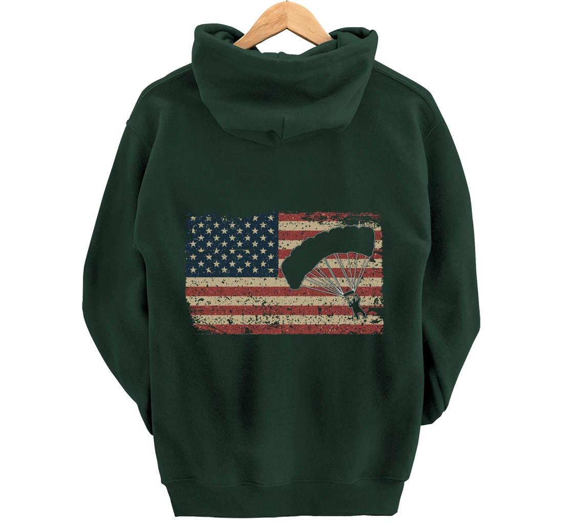 Skydiver America Flag Gift Parachutist Skydive Parachute Pullover Hoodie