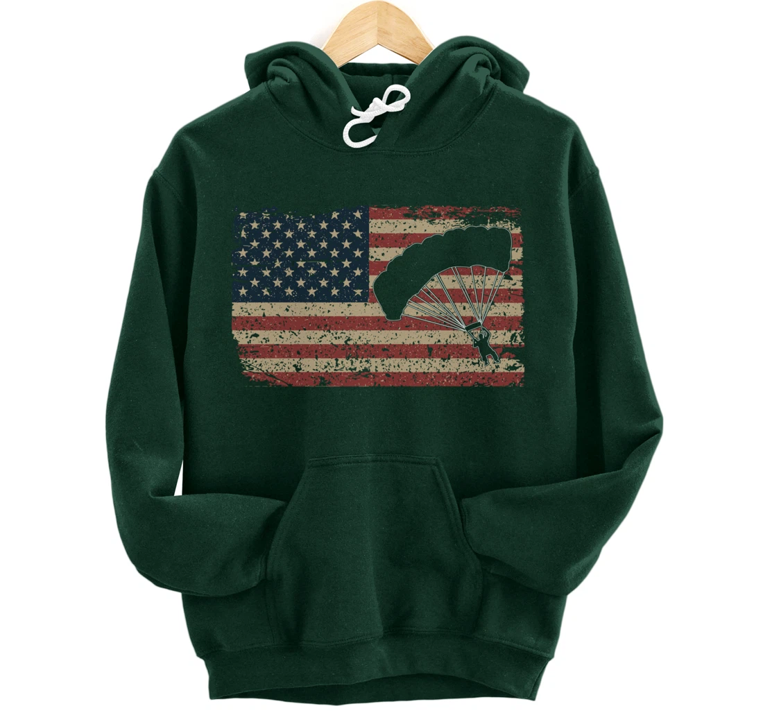 Skydiver America Flag Gift Parachutist Skydive Parachute Pullover Hoodie