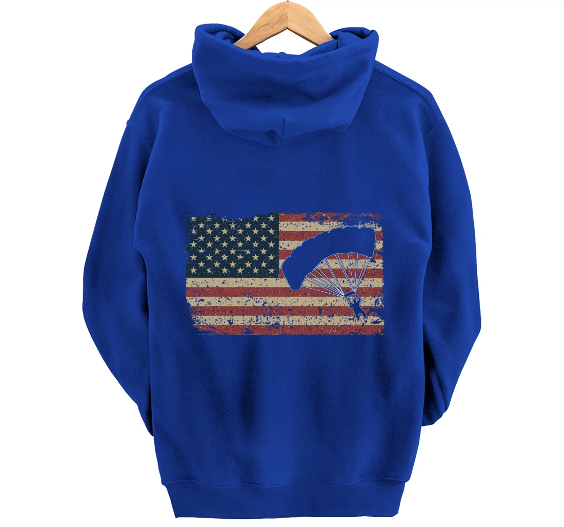Skydiver America Flag Gift Parachutist Skydive Parachute Pullover Hoodie