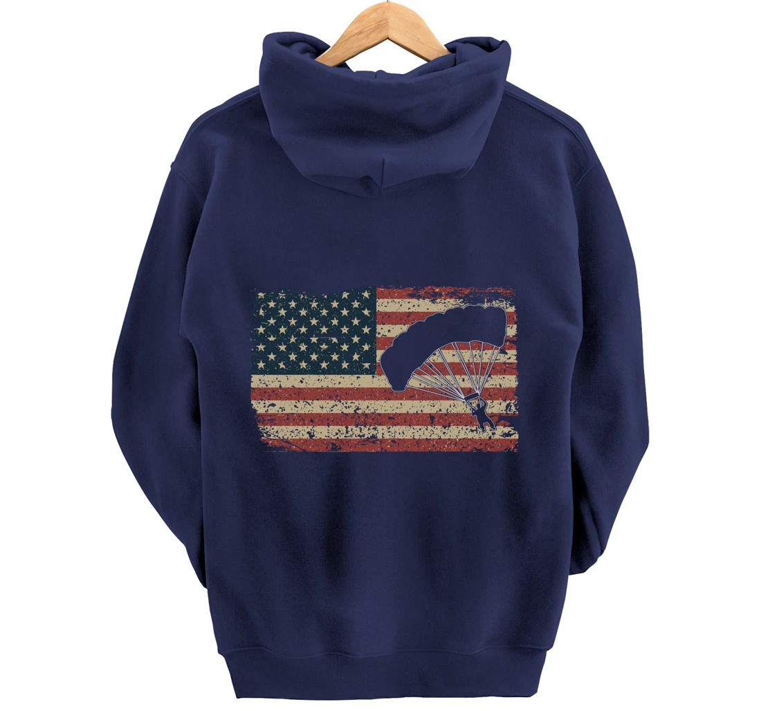 Skydiver America Flag Gift Parachutist Skydive Parachute Pullover Hoodie