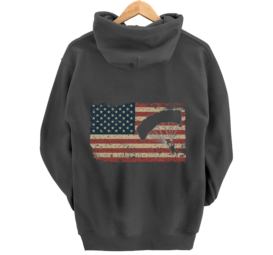 Skydiver America Flag Gift Parachutist Skydive Parachute Pullover Hoodie